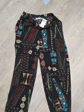 New! Chico's Black Wide Leg Pants with Multicolor Tribal Print